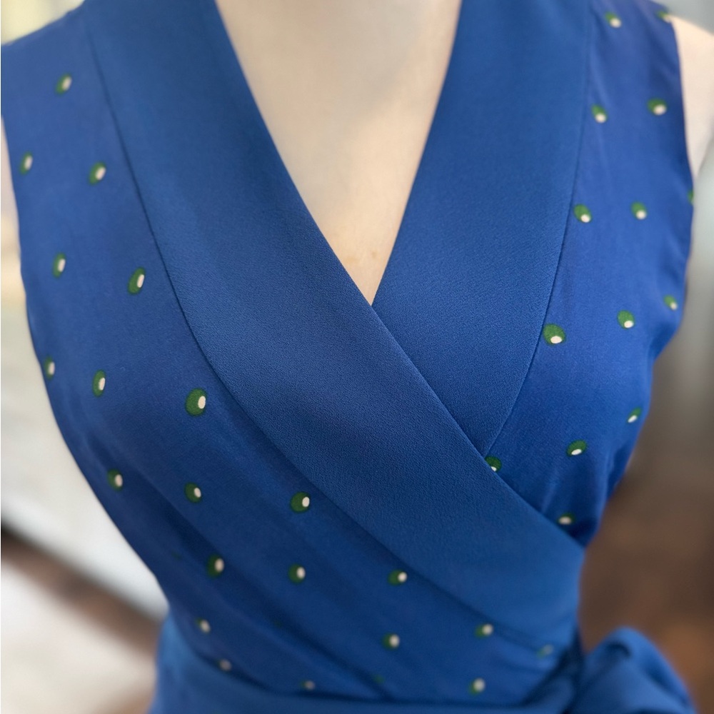 Diane Von Furstenberg Iconic Wrap Maxi Dress- Blue & Green Dot - Picture 4 of 8